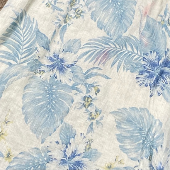 Lungo L'Arno Dress Women L White 100% Linen Floral Thin Straps Mini Tropical - Picture 4 of 10